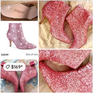 Girls pink glitter stiletto heel pointy toe ankle boots shoes sz 6 Allegra k